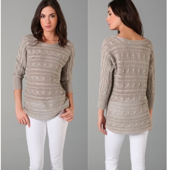 🔴Alice + Olivia Hayden Oversized Beige Cable Knit Linen Sweater Boat Neck Size M - Picture 1 of 7